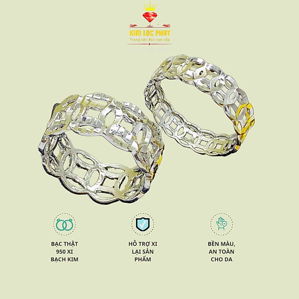Nhẫn kim tiền, Nhẫn nữ bạc xi bạch kim, Nhẫn ngón trỏ kiểu đồng tiền bạc xi vàng trắng đẹp - KIMLOCP