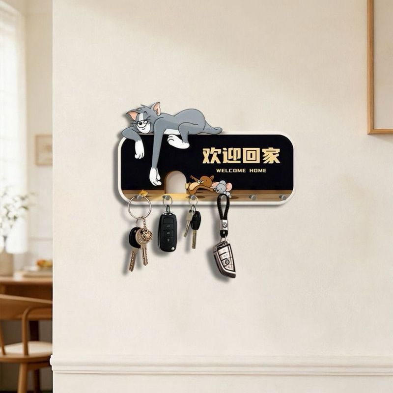 Cat and Mouse Entryway Key Holder Wall-Mounted Key Hanger No-Drill Creative Decorative Hook for Hall