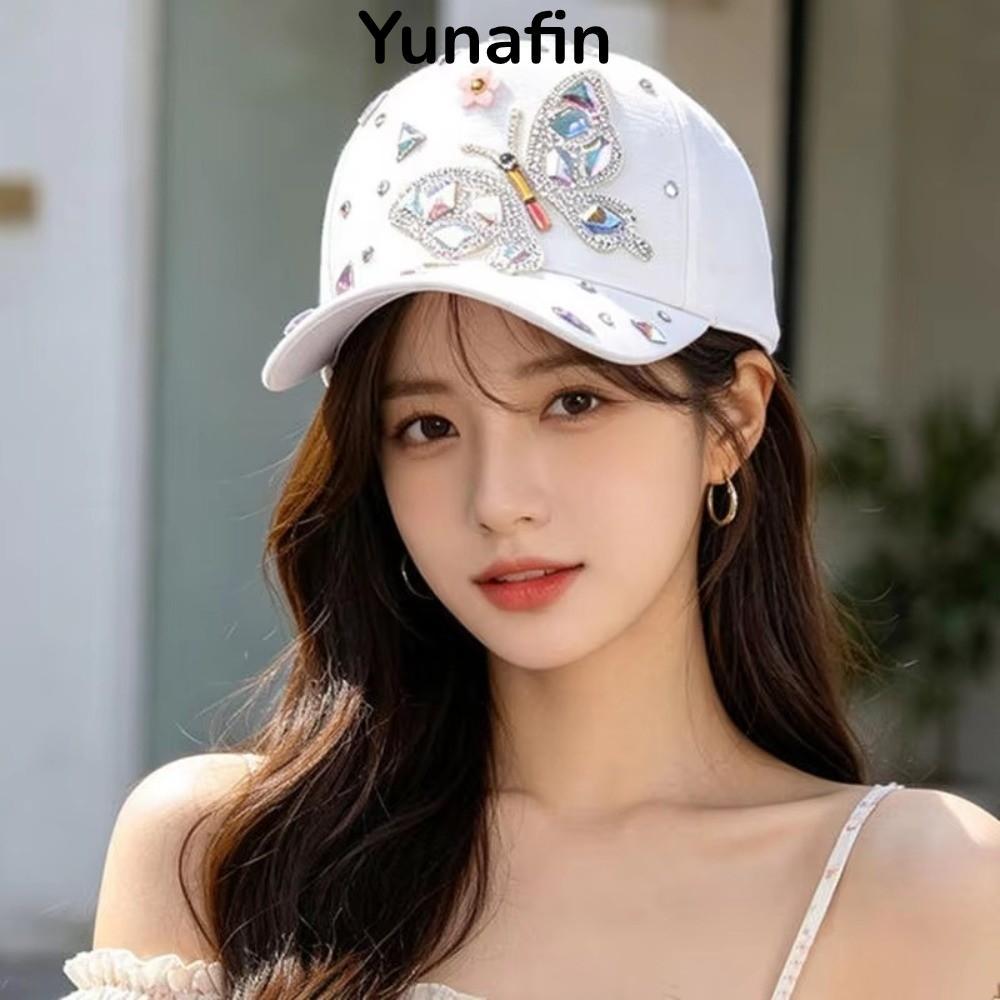 Mũ bóng chày đính đá YUNAFIN, Mũ bóng chày bướm có thể điều chỉnh thoáng khí, Quà tặng Thiết kế hình