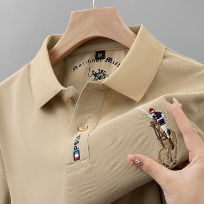 Áo sơ mi polo nam thêu tay ngắn rời cổ gấp, nhanh khô và thoáng mát LY97