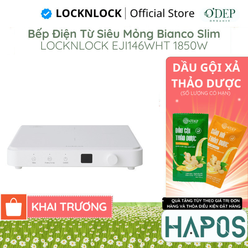 Bếp điện từ LocknLock siêu mỏng công suất mạnh, Hàng chính hãng Bianco Slim đa chế độ nấu EJI146WHT 