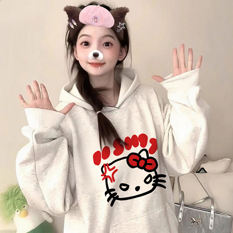 Hoodie len mềm mại Hello Kitty, thời trang thu đông, dáng rộng size M-4XL