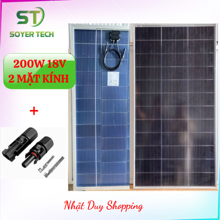 TẤM PIN NĂNG LƯỢNG 200W 2 MẶT KÍNH 18V 18BB MONO - 132x67x3CM SOYER TECH