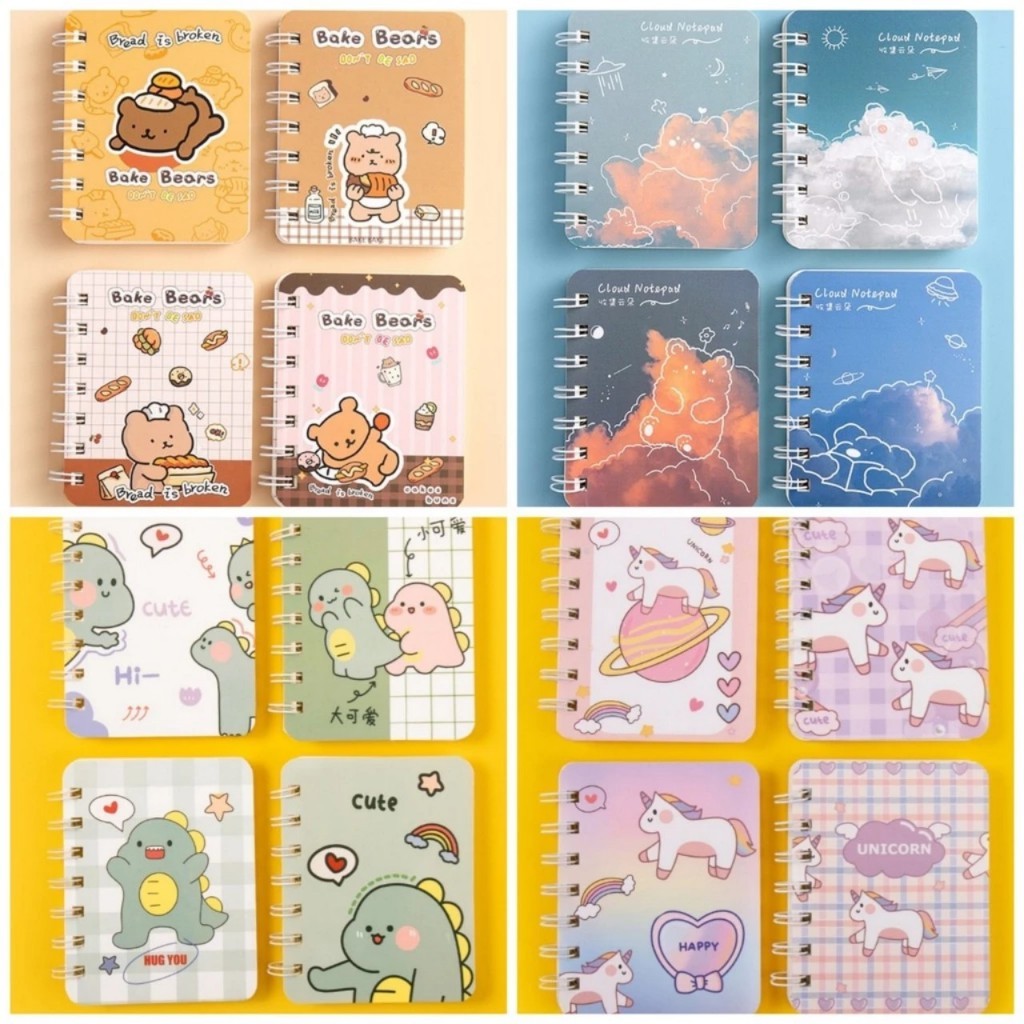 Sổ tay ghi chép A6 200 trang dễ thương lò xo tiện lợi nhỏ xinh, Sổ lò xo hoạt hình 200 trang A6