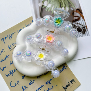  Kẹp Tóc Càng Cua Trong Suốt Đính Hạt Ngọc Lấp Lánh Hình Hoa Sứ Đại | Kẹp Tóc Nửa Đầu Phong Cách Nữ Tính Đi Biển 