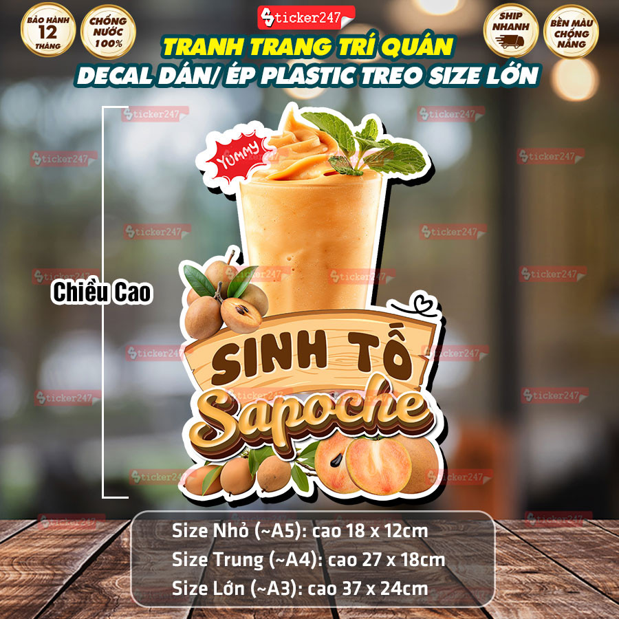 Decal Sinh Tố Sapoche Chống Nước 🍓 Hình Dán/Ép Plastic Sinh Tố Sapoche Dán/Treo Quán Nước, Xe Đẩy, T