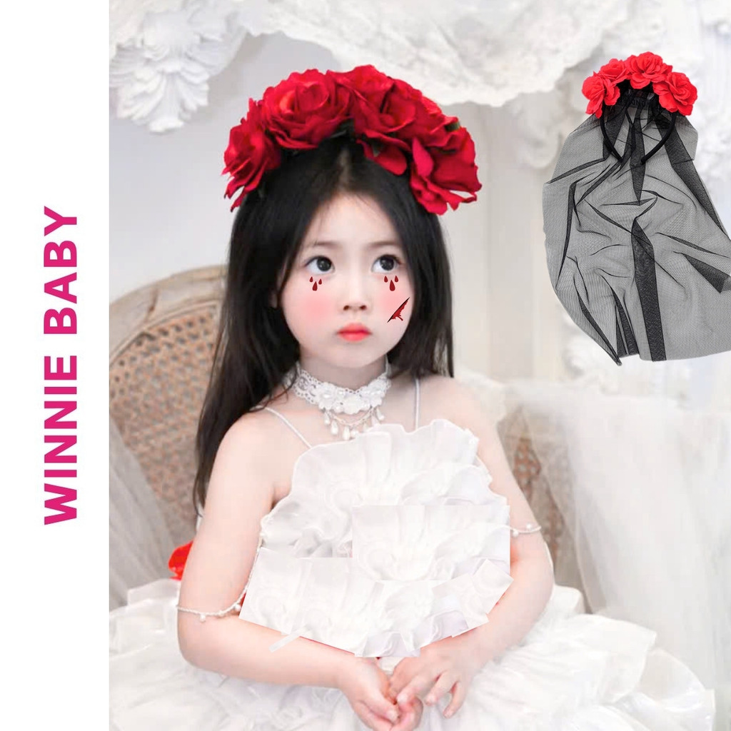 Bờm Cài Tóc Hoa Ma Thuật Màu Đỏ Cosplay Halloween Cho Bé Gái – Phụ Kiện Hóa Trang Độc Lạ, Cá Tính Ch