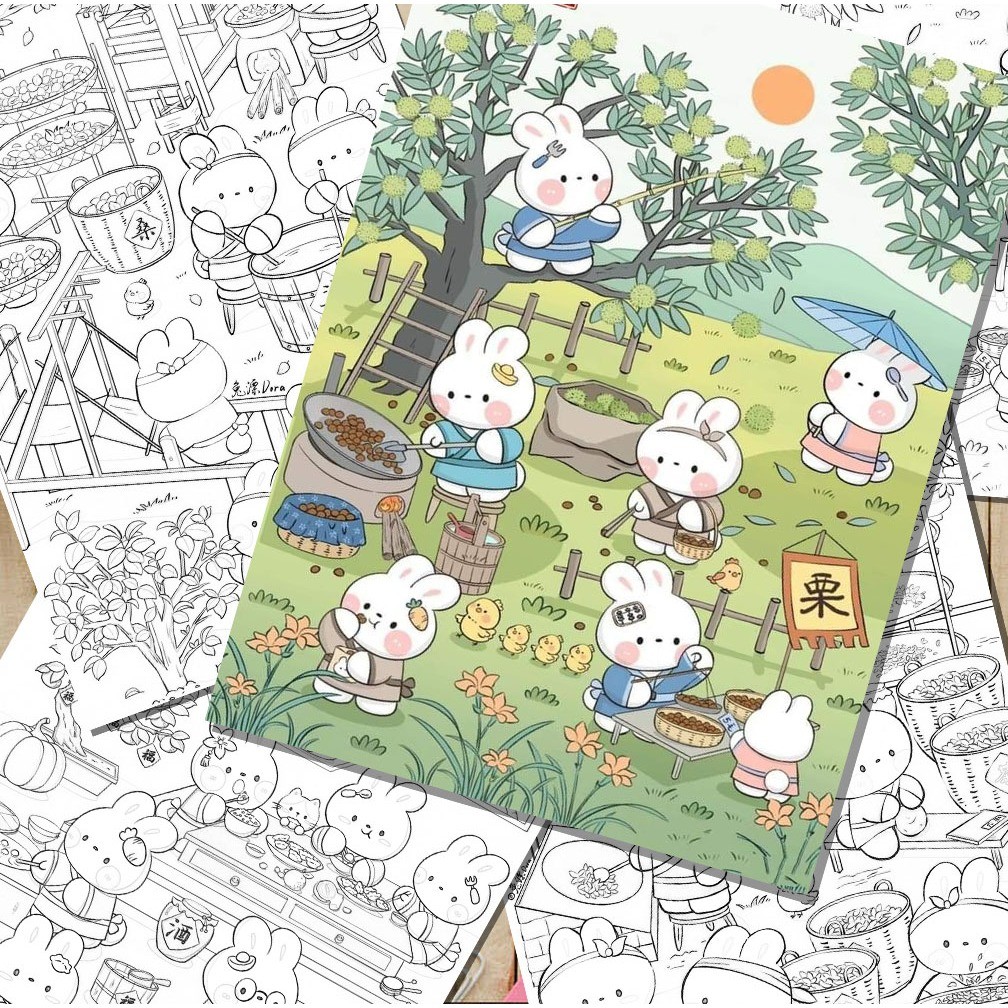 combo Tranh tô màu "Cute bunnies" bộ 30 tranh giấy M78