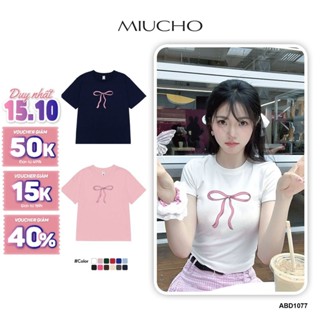 Áo baby tee form ôm in nơ dễ thương ABD1077 Miucho tay ngắn vải cotton new