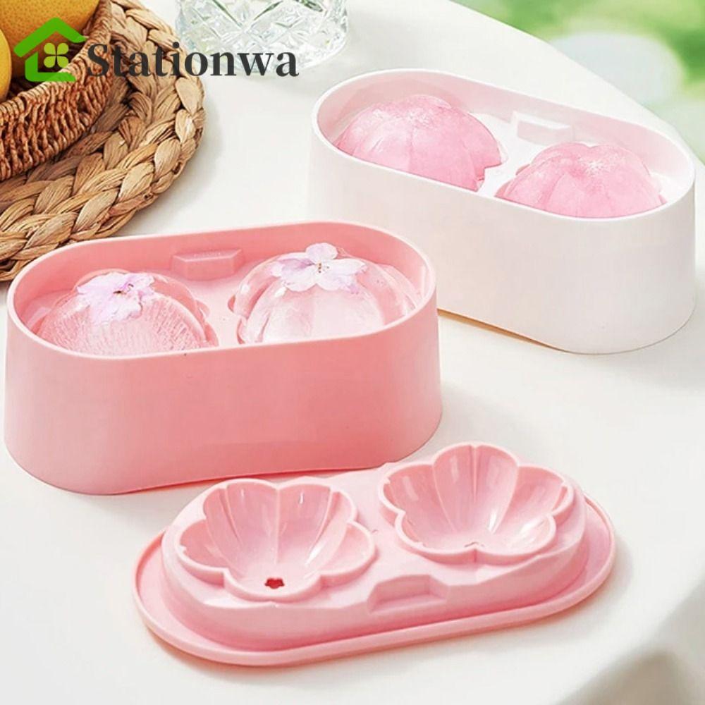 STATIONWA Cherry Blossoms Ice Cube Tray, Nhựa 2 Khoang Hoa Đá Khuôn, Lãng Mạn Chống Dính Có Nắp Dễ D