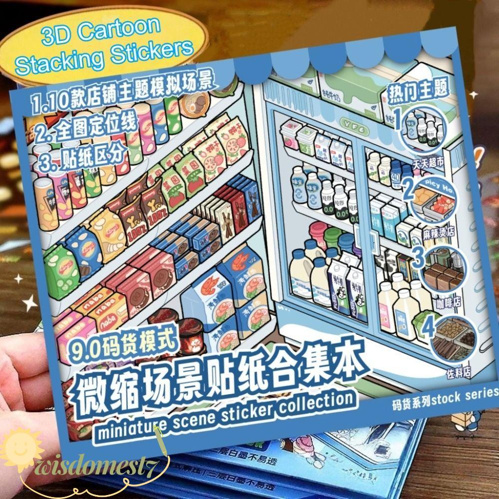 Nhãn dán cảnh WISDOM, 10 cảnh dễ thương 33 tờ Nhãn dán cảnh cửa hàng, Nhãn dán xếp chồng PET cỡ lớn 