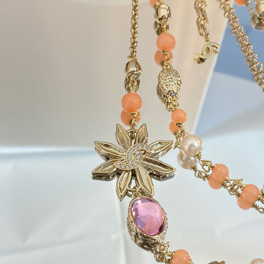 BRXQ 25New Bohemian Exotic Style Ancient Style Tassel Petal Bead Sweater Chain Versatile Women's Nec