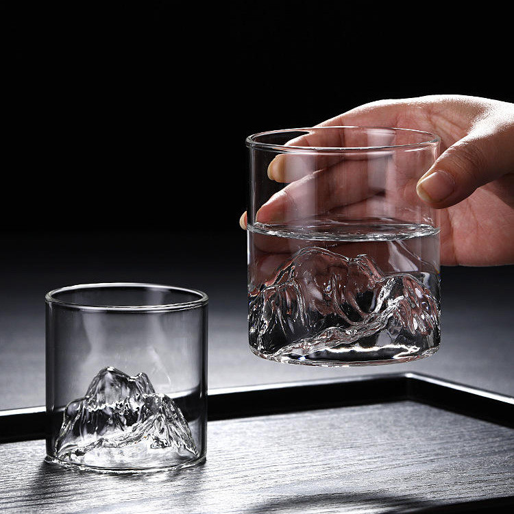 Ly Tumbler Thủy Tinh 3D Hình Núi 200ML, Cốc Uống Whiskey Brandy Rum Phong Cách Hiện Đại