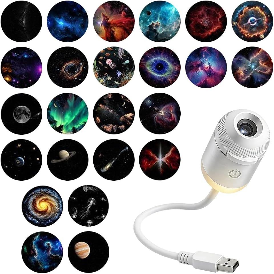 2-in-1 Galaxy Projector Night Light, USB Star Projector with Adjustable Brightness, Mini Galaxy Ligh