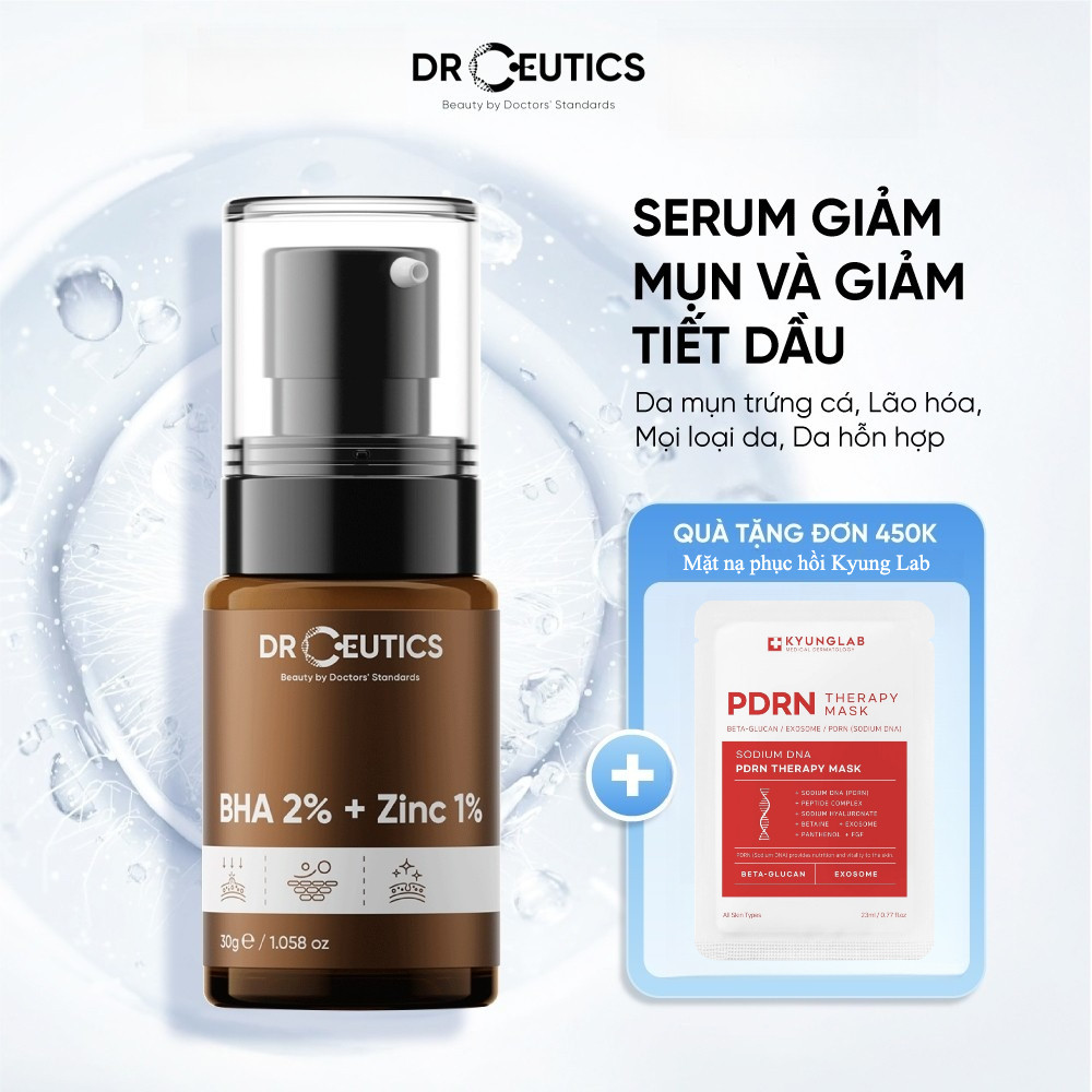DRCEUTICS Serum Kẽm BHA 2% + Zinc PCA 1% DrCeutics giảm mụn và giảm tiết dầu 30g