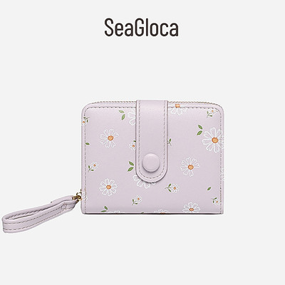 Seagloca Ví Ngắn Gọn Nhẹ In Họa Tiết Hoa Cúc Màu Nước Hàn Quốc Cho Nữ
