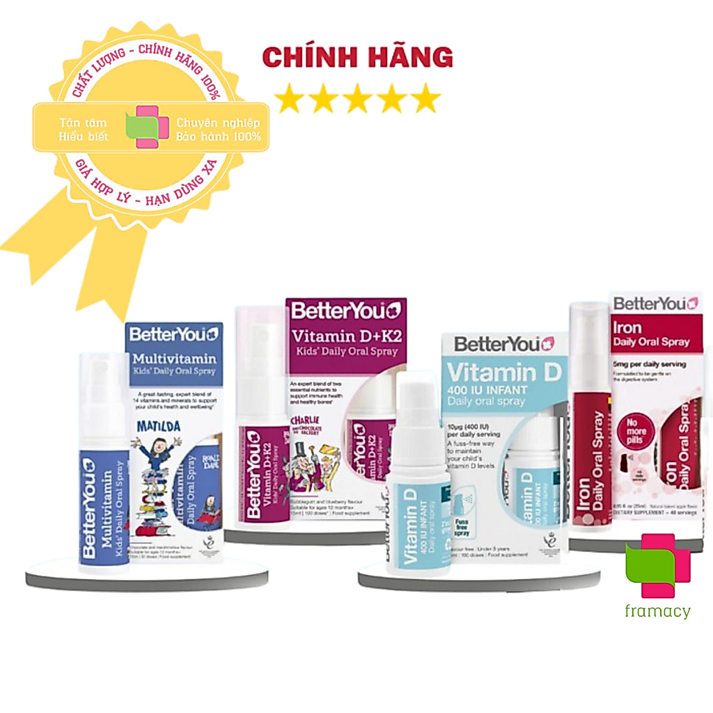 Better You Daily Oral Spray Vitamin tổng hợp, Vitamin D, sắt, D3 K2 dạng xịt (15ml/25ml)