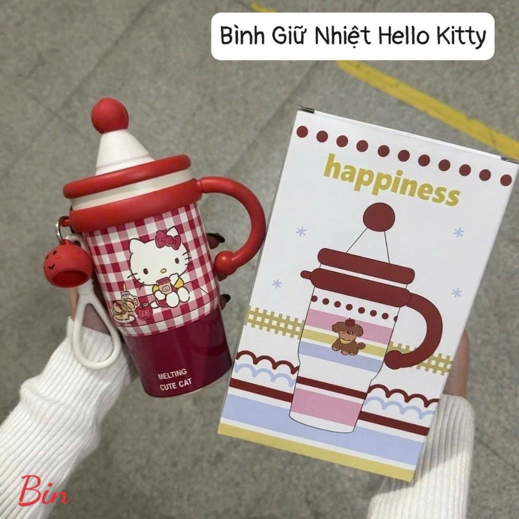 Ly giữ nhiệt Hello Kitty dáng bình sữa (hoặc Ly giữ nhiệt cổ điển họa tiết caro Hello Kitty)-khosian
