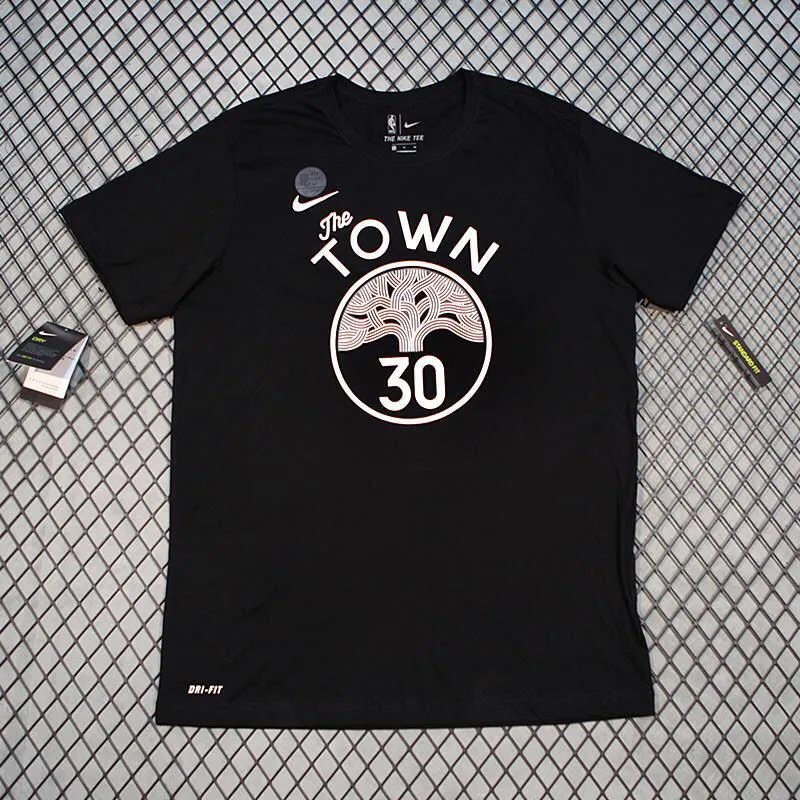 NBA Golden State Warriors Curry Curry The Town No. 30 Áo thun thể thao cổ tròn tập luyện bóng rổ tay