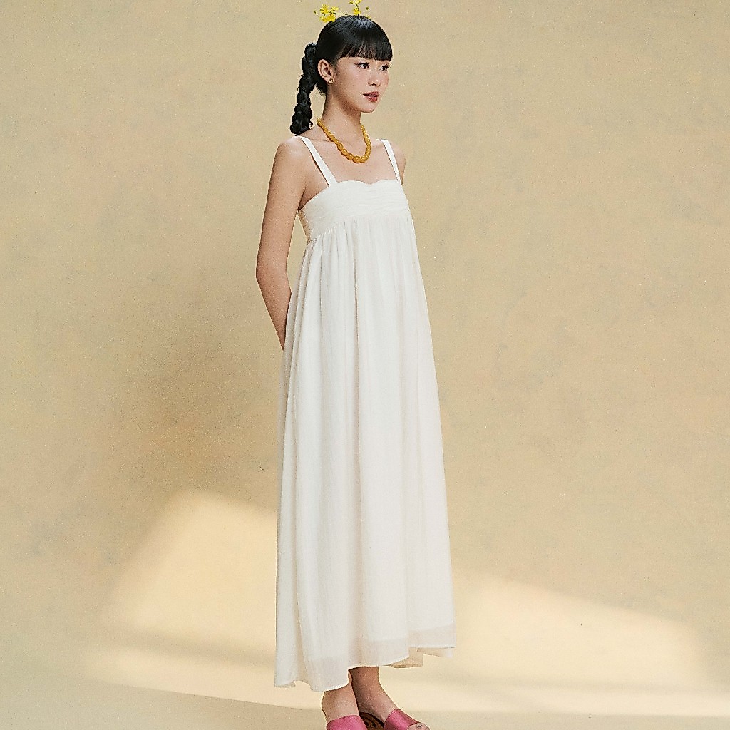 [SUMMER] DOTTIE - Đầm midi nhún ngực - Trắng kem - D0728