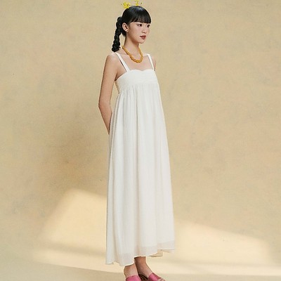 [SUMMER] DOTTIE - Đầm midi nhún ngực - Trắng kem - D0728
