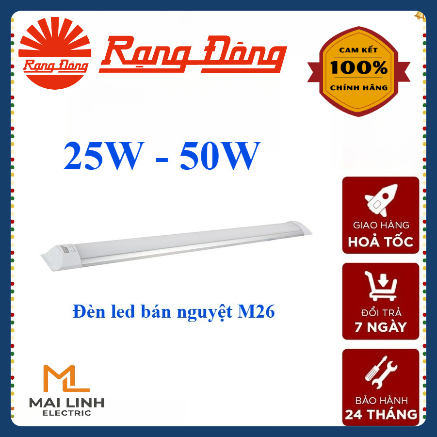 (Rạng Đông) Đèn Led bán nguyệt M26 25W 50W 1m2 và 60cm -Ánh sáng trắng - Model: M26 1200/50W