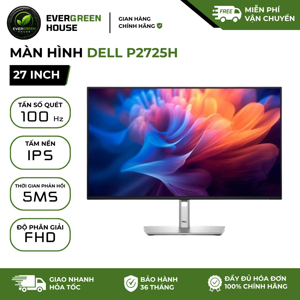 Màn Hình Dell P2725H 27 Inch FHD IPS 100Hz Viền Mỏng Chính Hãng, Xoay Nâng Hạ