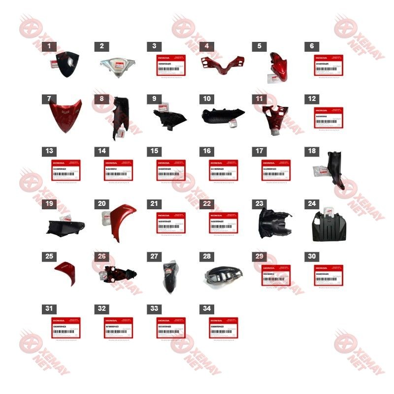 Bộ Nhựa - Dàn Vỏ - Dàn Áo Air Blade 110 Năm 2011 Màu Đỏ - R340 L3