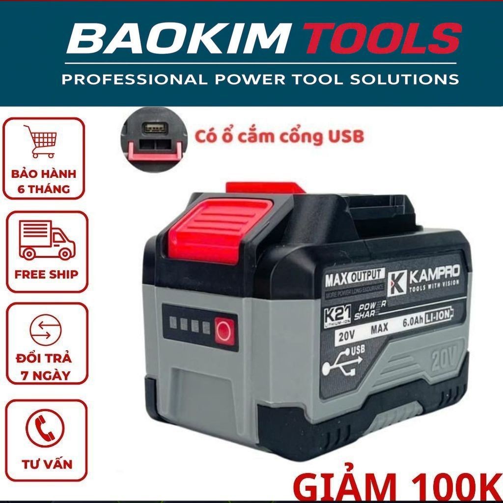 Pin KAMPRO ULTRA 15Cell 6.0Ah Mạch 4 Mosfet Bảng Mạch To Chống Ngắt Tải Có Cổng Cắm USB Có Đèn Led B