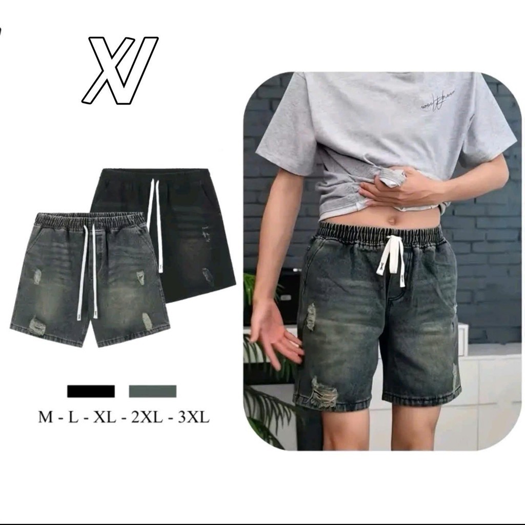 [XV Store]Quần Short Jean Xước Nam Form Trên Gối Cạp Chun Co Dãn Thoải Mái Dễ Chịu 2025 ( short 100)
