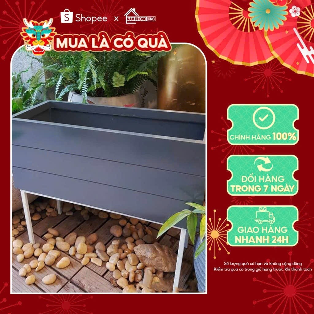 Chậu Trồng Cây Nhựa Composite Sơn Màu Ghi, Kích Thước Lớn 90x40x40, 80x40x40 Siêu Dày, Siêu Rẻ Simin