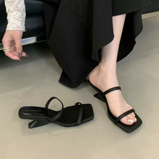 Dép cao gót nữ đế xuồng 9 ly ngang mũi vuông cao 5 cm GC