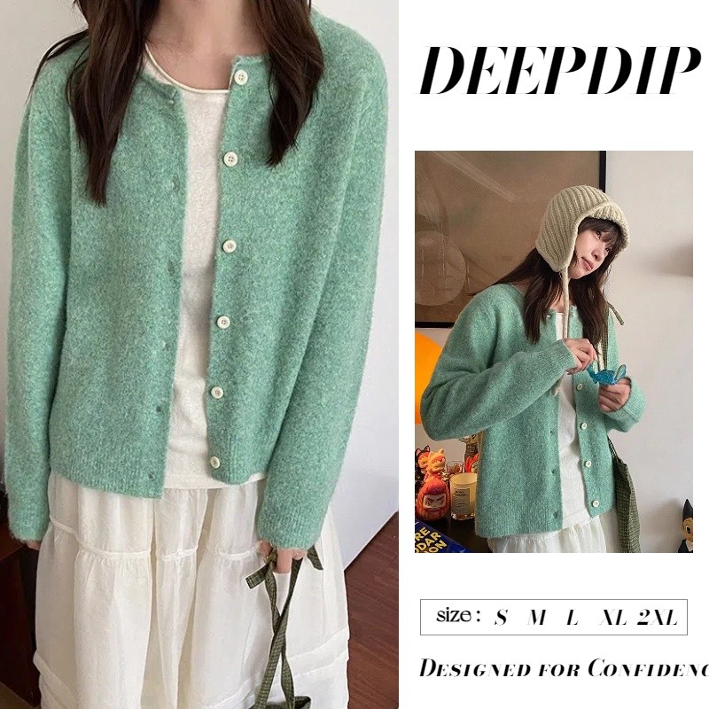 DEEPDIP  Áo len nữ Áo cardigan nữ Áo len cardigan nữ màu xanh bạc hà, phù hợp mùa thu