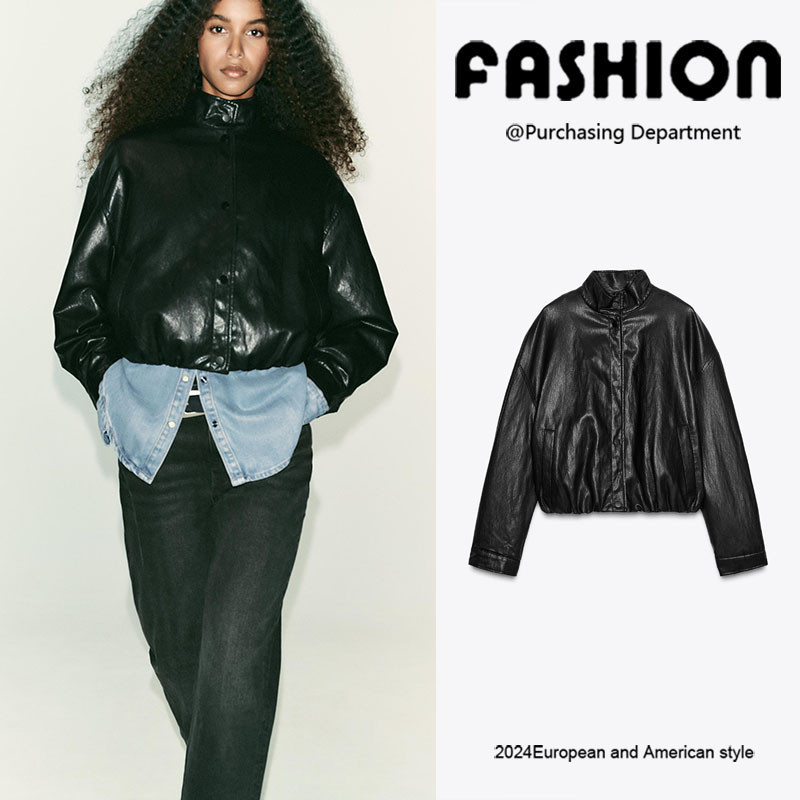 Zara Mùa Thu 2025 - Bomber Áo Khoác Giả Da Cổ Cao