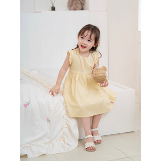  Váy Bé Gái CARROT Cánh Tiên Nơ Hoạ Tiết Kẻ Vàng Chấm Bi Chất Liệu Thô Cotton Thoáng Mát 