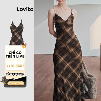 (Phong cách thường ngày) Lovito Váy dây cấu trúc kẻ sọc thông thường dành cho nữ L122AD011