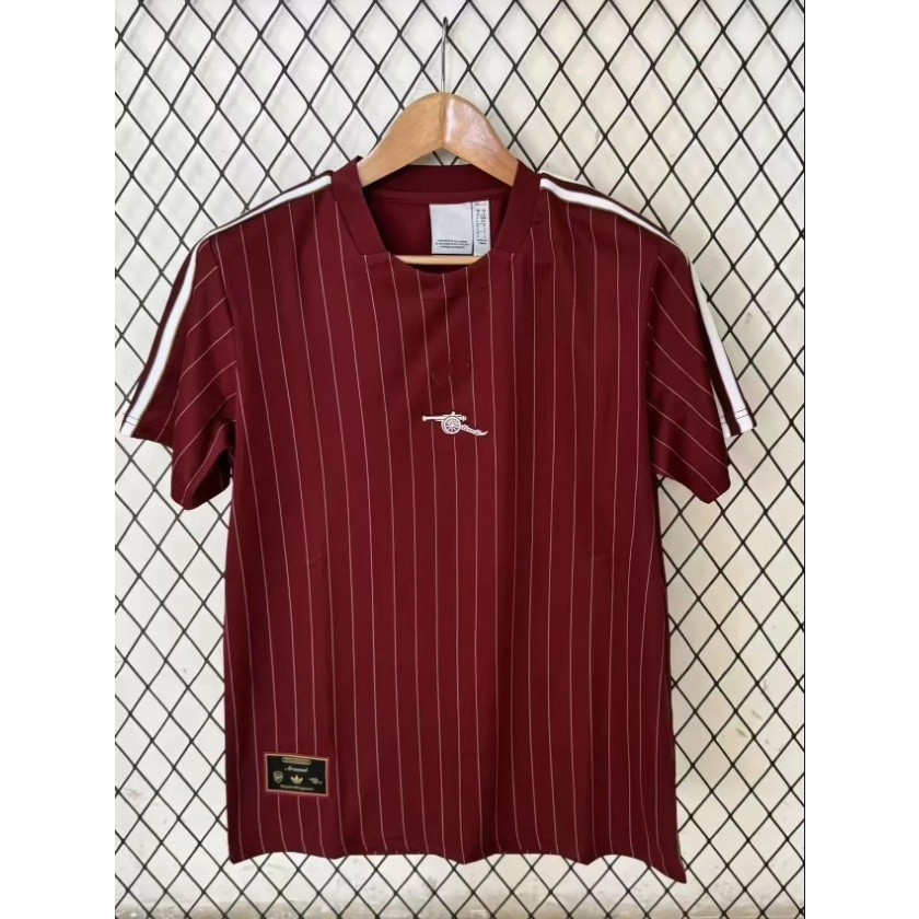 S-XXXXL Fans Edition 25-26 Arsenal Vintage Wine Red Stripe Quick Dry Jersey