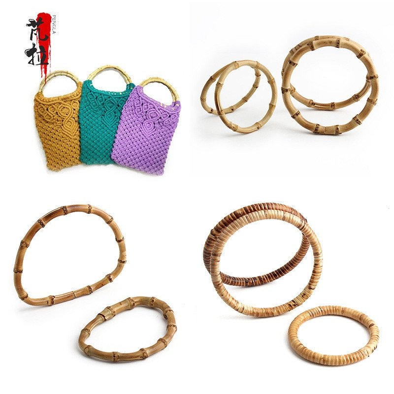 Mây Tre Tay Cầm Túi Vải Mây Tre Vòng Phụ Kiện Di Động Tay Cầm Tròn Hình Chữ D Tay Cầm Tre RO0N