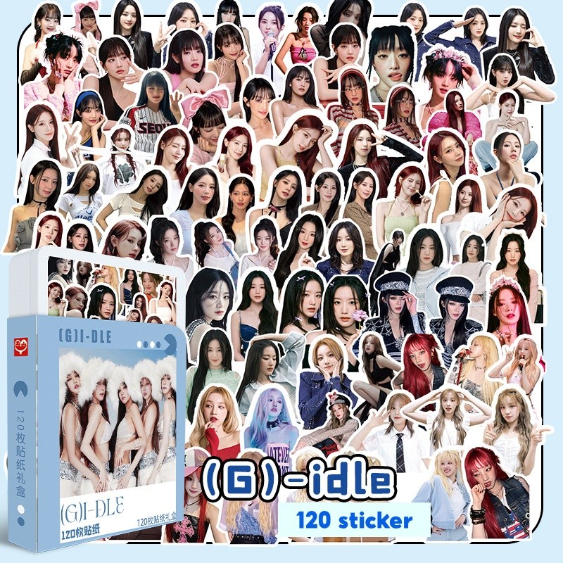 Hộp nhựa 120 miếng hình dán Sticker nhóm nhạc (G)-IDLE (không trùng nhau)