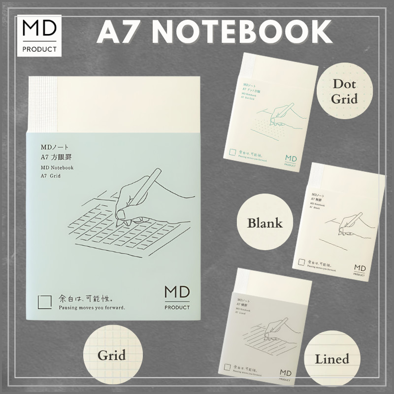 MIDORI MD Notebook MD paper A7 GRID/ LINE/ BLANK/ DOT MD PRODUCT DESIGNPHIL, Journal Japan