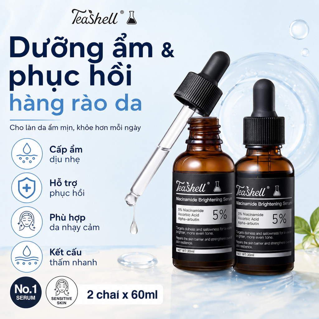 Teashell SERUM LÀM SÁNG 5% Niacinamide + Arbutin 30ml Skin Formula Serum-SpotsBrighte, Giảm Vết Thâm