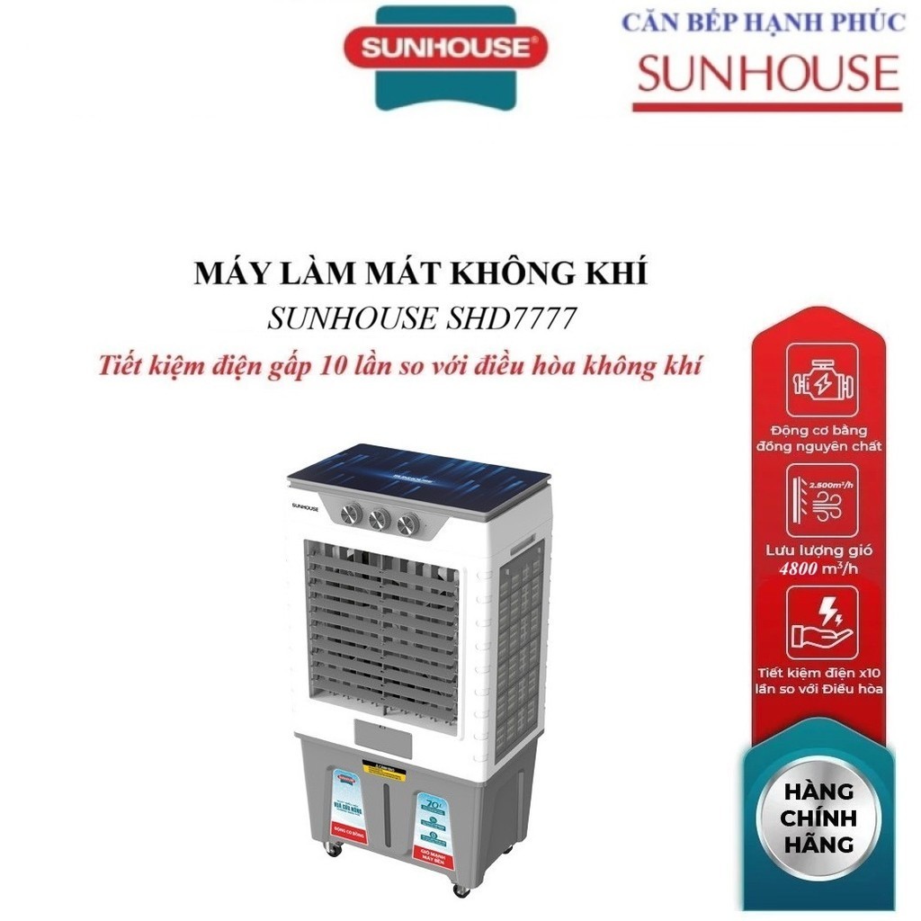 MÁY LÀM MÁT KHÔNG KHÍ SUNHOUSE SHD7777, Công suất 200 W, lưu lượng gió 4.800m3/h Nhựa ABS, Động cơ A