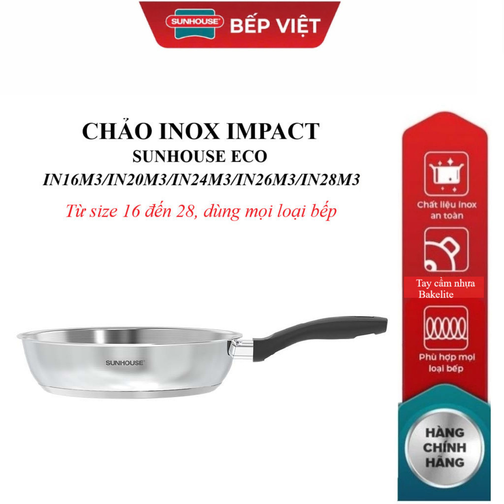 CHẢO INOX ĐA LỚP SUNHOUSE  IN16M3/IN20M3,/N24M3/26M3/28M3