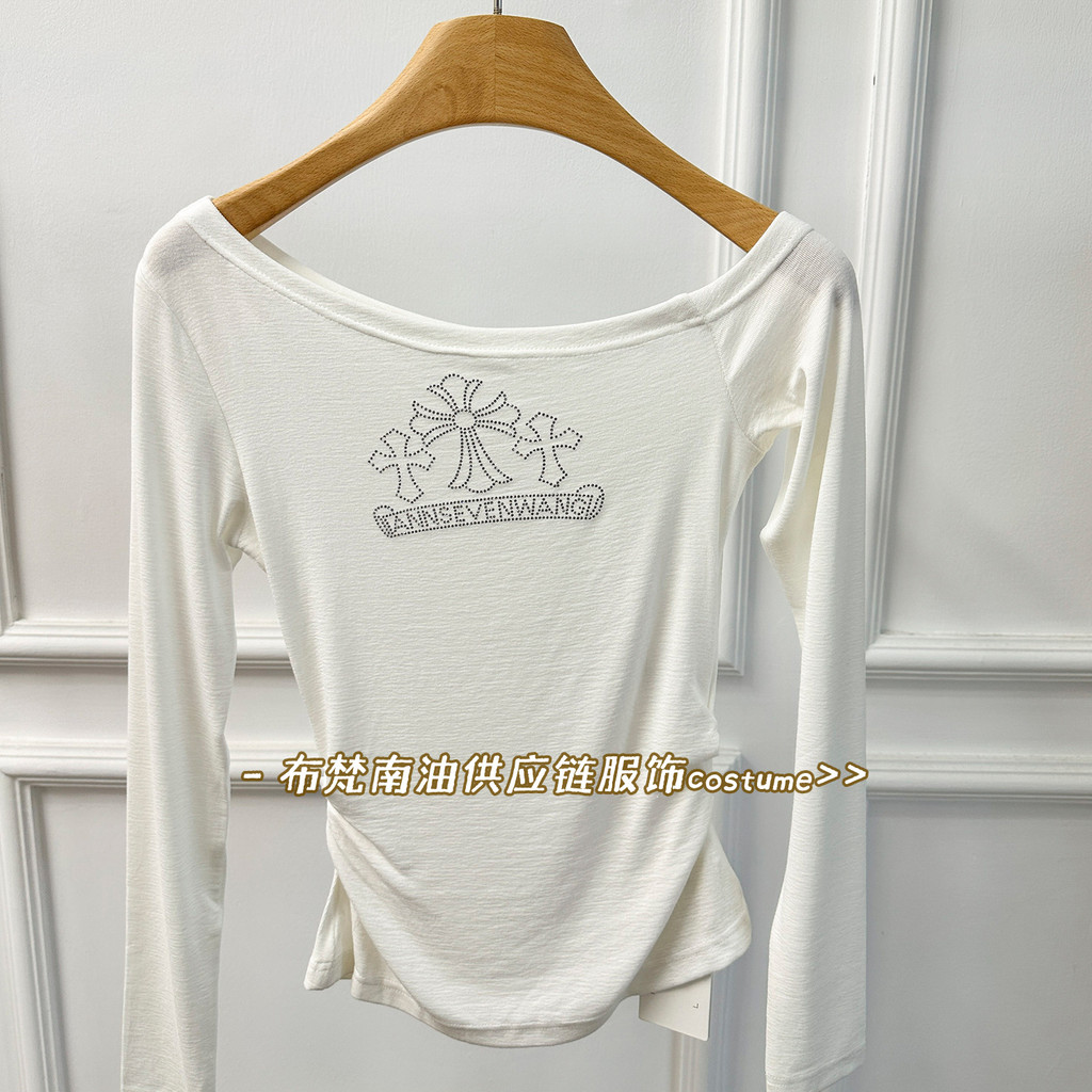 3G3C Women's Clothing CH Cross-studded off-shoulder long sleeve T Women's T-shirt25New Spring/Summer