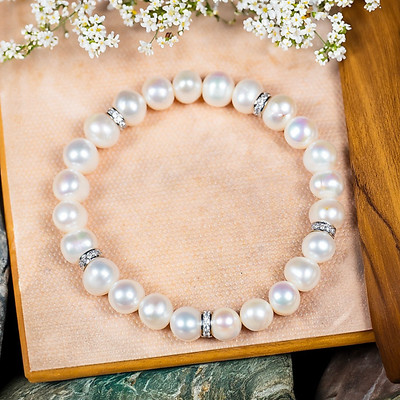 Vòng Tay Ngọc Trai Hạt Vằn 8-9ly Mix Charm Đá Thời Trang - Ngọc Trai Trường Thịnh