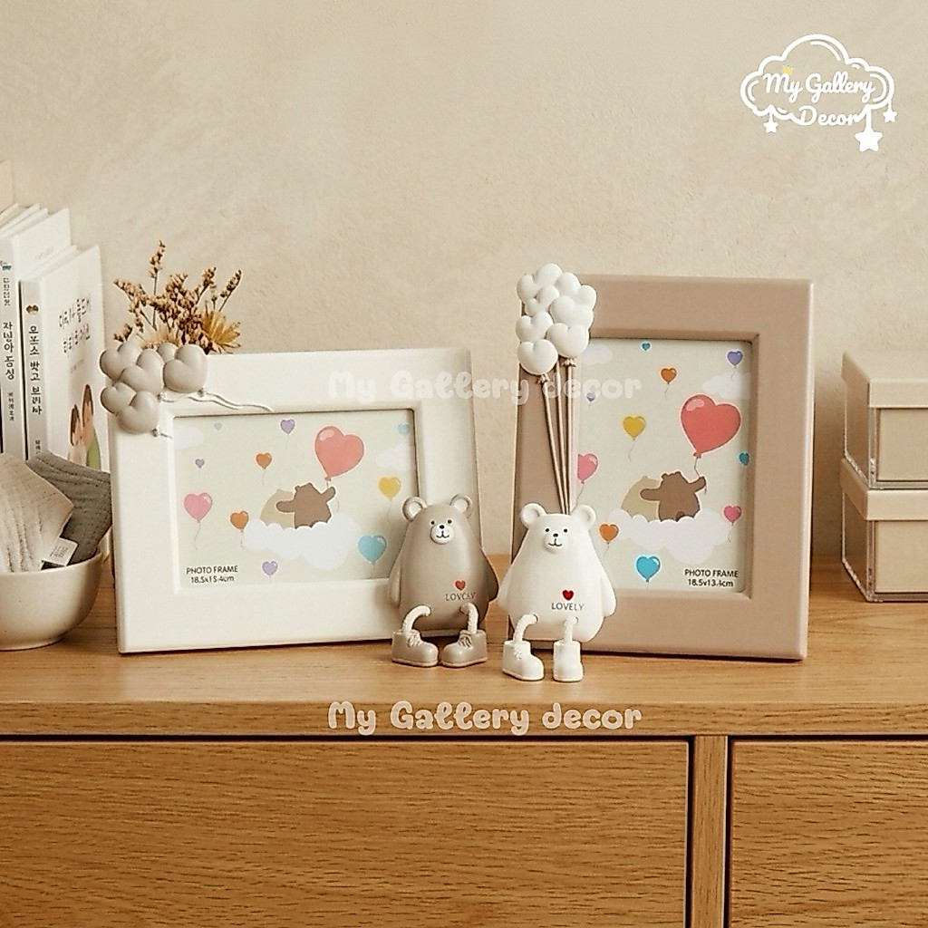 Khung ảnh họa tiết gấu Kích thước 7 inch Chèn hình ảnh 13x18cm. Phong cách tối giản cho bé * In miễn