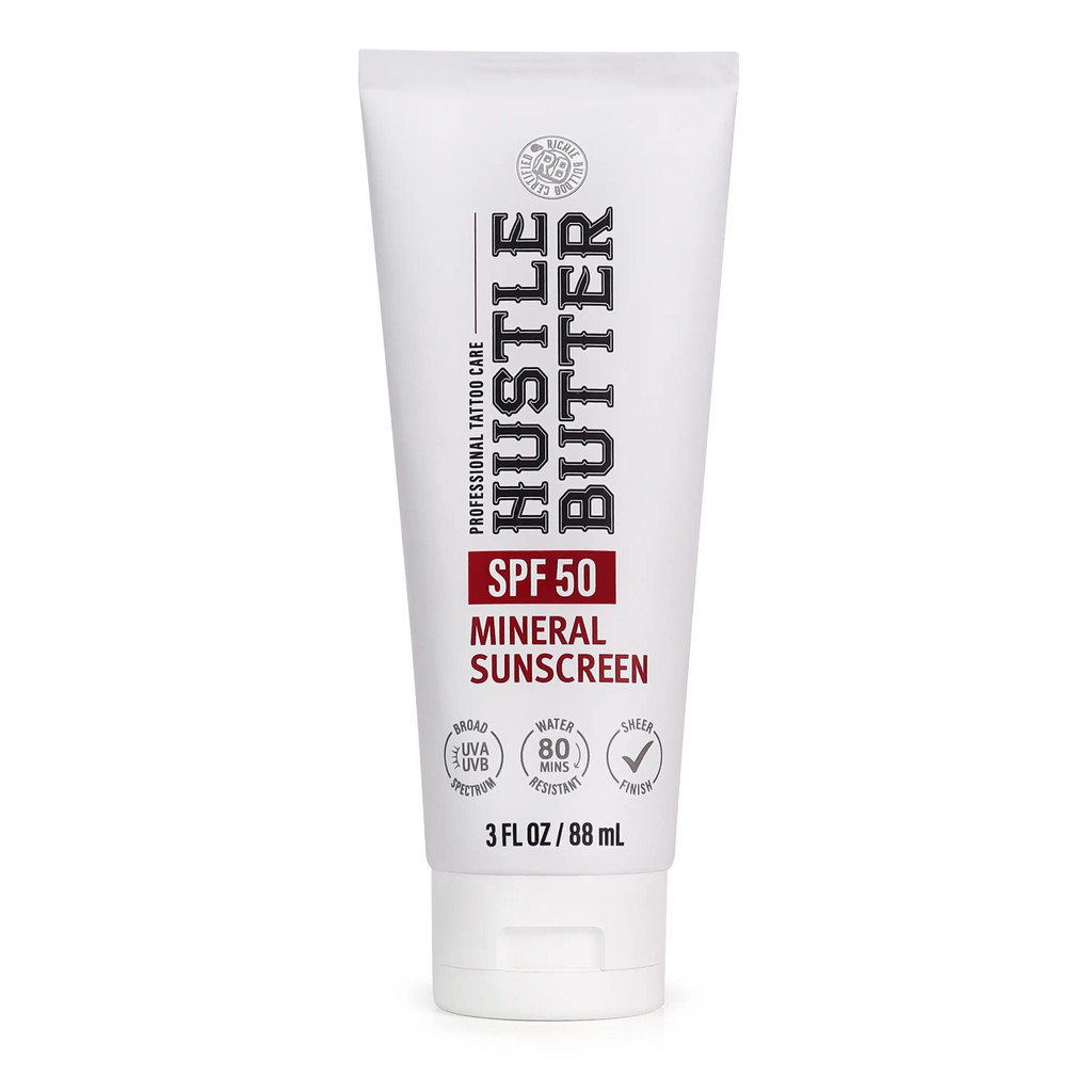 Kem chống nắng Hustle Butter Tattoo - Kem chống nắng khoáng chất, SPF 50, Thân thiện với TSA, Chống 