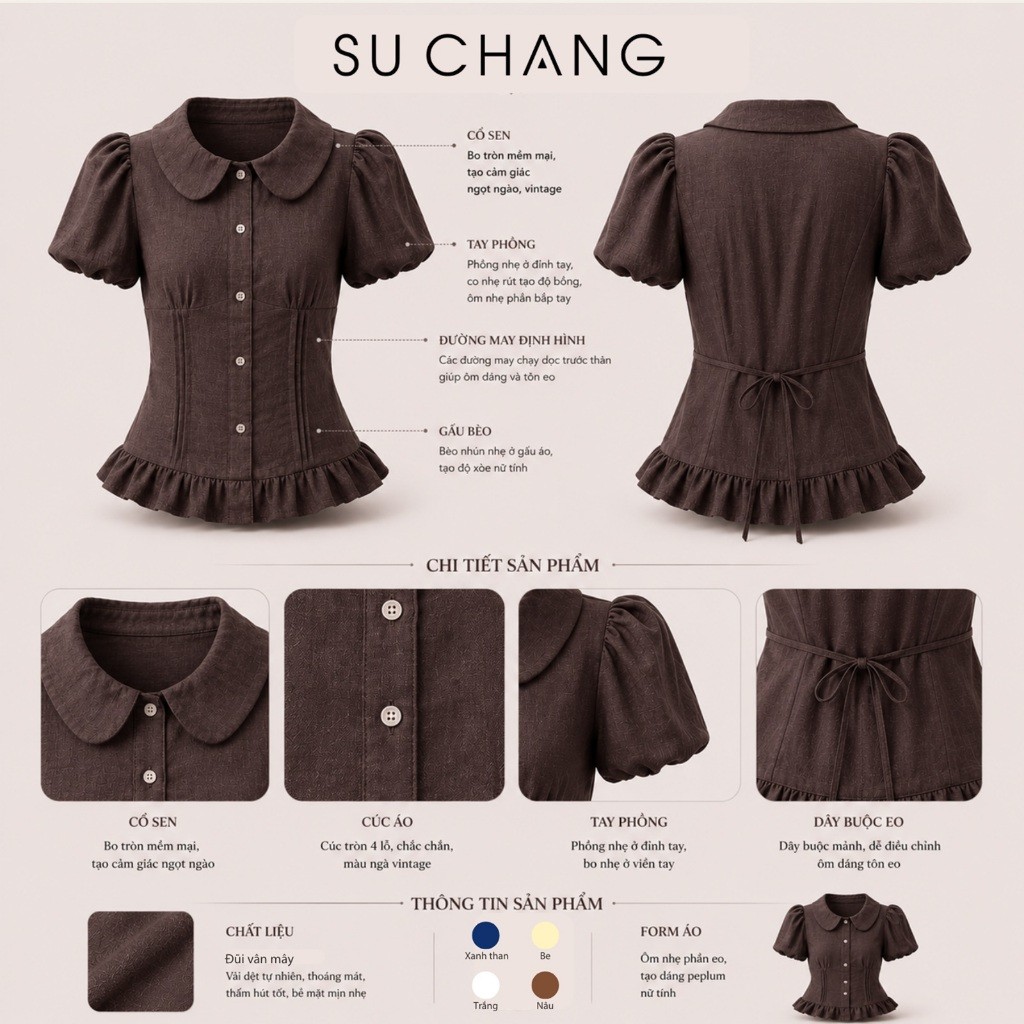 Áo Kiểu Cổ Sen Cúc Dọc Viền Bèo A930 Su Chang | BigBuy360 - bigbuy360.vn
