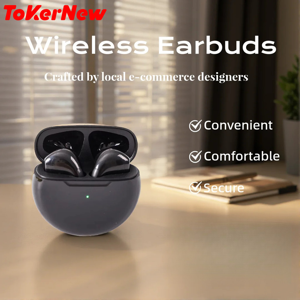 ToKerNew TWS Pro6 Headphones Bluetooth Headphones Wireless Bluetooth Headphones with Mic 9D Stereo P