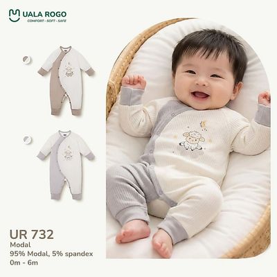 Bodysuit cho bé sơ sinh Ualarogo dài tay 0-6 tháng vải Modal thấm hút mềm mại cúc bấm UR 732